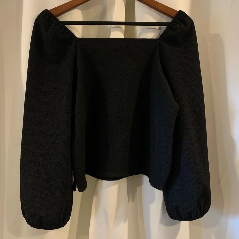 Madewell Crepe Square‎ Neck Puff-Sleeve Top Blouse XS